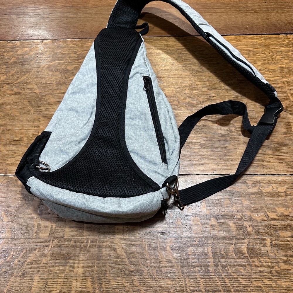 Versatile Gray Sling Backpack With Multiple Compa… - image 4